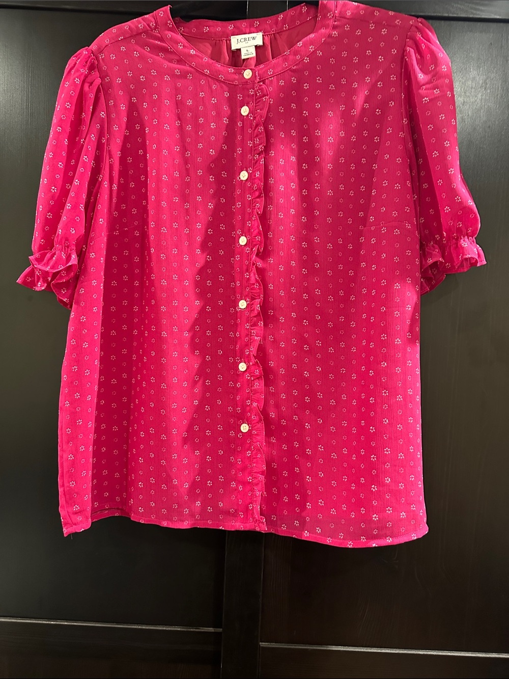 J. Crew Bright Pink Ruffle-Trim Button Front Blouse